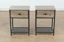 Load image into Gallery viewer, Industrial Wood and Metal Nightstands Pair with Drawer and Mesh Shelf