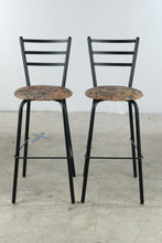 Load image into Gallery viewer, Pair of Modern Black Metal Counter Height Bar Stools with Upholstered Seats
