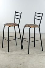 Load image into Gallery viewer, Pair of Modern Black Metal Counter Height Bar Stools with Upholstered Seats