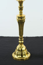 Load image into Gallery viewer, Pair of Tall Brass Candlesticks with Swirled Tapered Candles