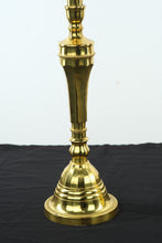 Load image into Gallery viewer, Pair of Tall Brass Candlesticks with Swirled Tapered Candles