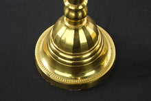 Load image into Gallery viewer, Pair of Tall Brass Candlesticks with Swirled Tapered Candles