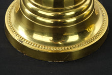 Load image into Gallery viewer, Pair of Tall Brass Candlesticks with Swirled Tapered Candles
