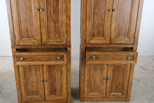 Load image into Gallery viewer, Pair of Tall Wood Storage Cabinets with Drawers and Adjustable Shelves