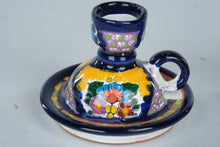 Load image into Gallery viewer, Hand Painted Mexican Talavera Style Candle Holders Pair Hecho a Mano Folk Art Pottery