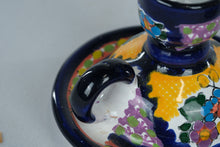 Load image into Gallery viewer, Hand Painted Mexican Talavera Style Candle Holders Pair Hecho a Mano Folk Art Pottery