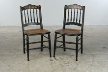 Load image into Gallery viewer, Pair Antique Victorian Ebonized Cane Seat Side Chairs Hand Painted Floral