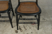 Load image into Gallery viewer, Pair Antique Victorian Ebonized Cane Seat Side Chairs Hand Painted Floral
