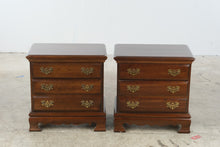 Load image into Gallery viewer, Pair of Traditional Cherry Three-Drawer Nightstands with Brass Hardware