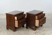 Load image into Gallery viewer, Pair of Traditional Cherry Three-Drawer Nightstands with Brass Hardware