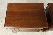Load image into Gallery viewer, Pair of Traditional Cherry Three-Drawer Nightstands with Brass Hardware