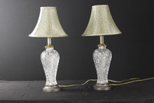 Load image into Gallery viewer, Pair of Clear Cut Glass Lamps with Pewter Bases