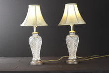 Load image into Gallery viewer, Pair of Clear Cut Glass Lamps with Pewter Bases