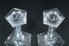 Load image into Gallery viewer, Pair of Riedel Crystal Candle Holders – Faceted Hexagonal Base – Elegant Modern Design