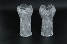 Load image into Gallery viewer, Set of Two Cut Crystal Vases with Scalloped Rim and Starburst Panels
