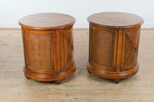 Load image into Gallery viewer, Henredon Tommy Bahama Style Round Rattan and Wood Nightstands – Pair