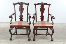 Load image into Gallery viewer, Pair of Chippendale Style Mahogany Armchairs with Plaid Upholstery
