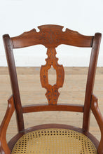 Load image into Gallery viewer, Pair of Eastlake Style Walnut Hand Caned Armchairs