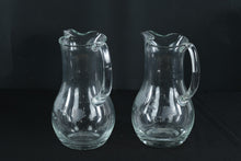 Load image into Gallery viewer, Set of 2 Etched Glass Water Pitchers – Vintage Floral Design – 9.5" Tall Clear Glass Jugs
