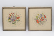 Load image into Gallery viewer, Framed Floral Prints Pair Vintage Botanical Wall Art Set Gold Tone Frames