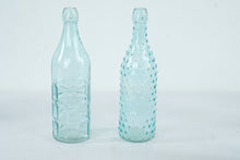 Load image into Gallery viewer, Set of 2 Aqua Glass Bottles Hobnail and Paneled Tall Decorative 12 Inch