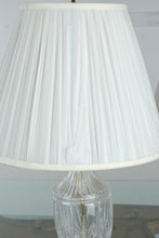 Load image into Gallery viewer, Pair of Vintage Cut Crystal Table Lamps – Elegant Pleated Shades, Polished Brass Bases