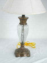Load image into Gallery viewer, Pair of Ribbed Clear Glass Table Lamps 26 Inch Bronze Finish with White Shades