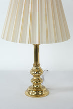 Load image into Gallery viewer, Pair of Polished Brass Table Lamps with Pleated Ivory Shades β 23.5" Tall