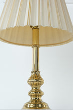Load image into Gallery viewer, Pair of Polished Brass Table Lamps with Pleated Ivory Shades β 23.5" Tall