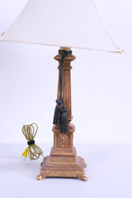Load image into Gallery viewer, Pair Neoclassical Gold Table Lamps Lion Head Column Form 29 Inch