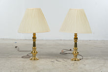 Load image into Gallery viewer, Vintage Hollywood Regency Gold Tone Table Lamps Pleated Shades Pair