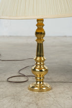 Load image into Gallery viewer, Vintage Hollywood Regency Gold Tone Table Lamps Pleated Shades Pair