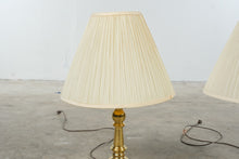 Load image into Gallery viewer, Vintage Hollywood Regency Gold Tone Table Lamps Pleated Shades Pair