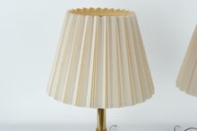 Load image into Gallery viewer, Pair of Polished Brass Table Lamps with Pleated Ivory Shades β 23.5" Tall
