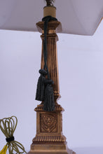 Load image into Gallery viewer, Pair Neoclassical Gold Table Lamps Lion Head Column Form 29 Inch