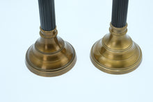Load image into Gallery viewer, Pair of Gold and Bronze Fluted Candlestick Holders – Classic Column Style
