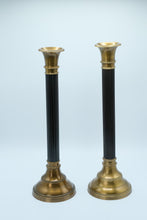 Load image into Gallery viewer, Pair of Gold and Bronze Fluted Candlestick Holders – Classic Column Style