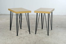 Load image into Gallery viewer, Vintage Mid Century Formica Side Tables Hairpin Legs Pair 1950s
