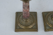 Load image into Gallery viewer, Antique French Brass And Marble Oil Lamp Pair With Glass Fonts