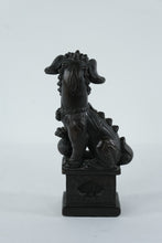 Load image into Gallery viewer, Marwal Foo Dog Guardian Statues – Pair of Black Chinese Lion Figures on Pedestals, 11” Tall