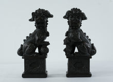 Load image into Gallery viewer, Marwal Foo Dog Guardian Statues – Pair of Black Chinese Lion Figures on Pedestals, 11” Tall