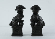 Load image into Gallery viewer, Marwal Foo Dog Guardian Statues – Pair of Black Chinese Lion Figures on Pedestals, 11” Tall