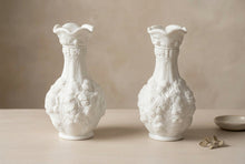 Load image into Gallery viewer, Vintage Imperial Loganberry White Satin Milk Glass Vases Pair 10 Inch