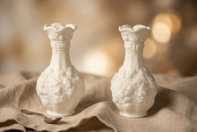 Load image into Gallery viewer, Vintage Imperial Loganberry White Satin Milk Glass Vases Pair 10 Inch