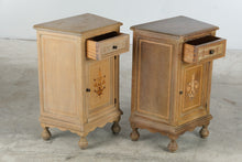 Load image into Gallery viewer, Pair of Oak Nightstands with Marquetry Doors and Single Drawer
