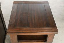 Load image into Gallery viewer, Pair of Rustic Wood End Tables / Nightstands with USB Charging and Cabinet Storage