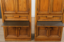 Load image into Gallery viewer, Pair of Vintage Oak Storage Cabinets with Pull Out Table and Drawer Storage