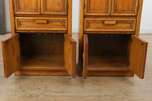 Load image into Gallery viewer, Pair of Vintage Oak Storage Cabinets with Pull Out Table and Drawer Storage