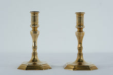 Load image into Gallery viewer, Pair of Vintage Solid Brass Candlesticks – Faceted Stem & Octagonal Base – 7” Tall Traditional Style