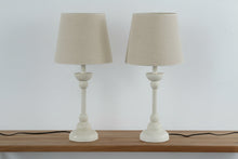 Load image into Gallery viewer, Pair White Turned Column Table Lamps Cream Finish Linen Shades 25 Inch